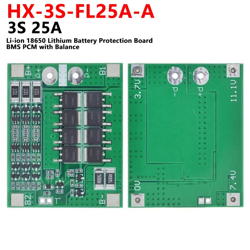 3S 25A Li-ion 18650 Battery Protection Board with Balance BMS PCM Lithium-ion Battery Protector Plate for Lipo Cell Module