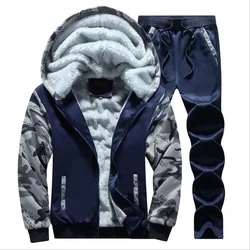 Men Winter Tracksuits Thicker Warm Sweatshirt+Sweatpants Sets Cardigans Hoodies New Fashion Men Outwear Sweatsuits Sets Size 4XL