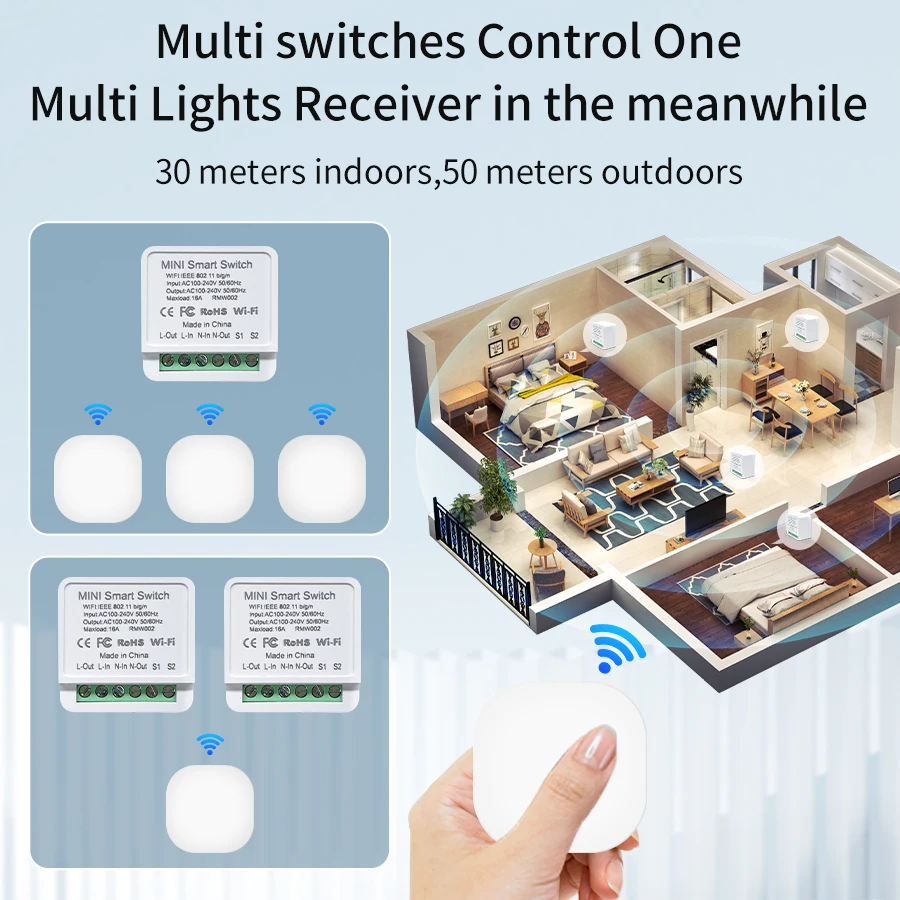 Wifi Smart Switch Module DIY Relay Breaker RF 2.4G ON OFF Button Cozylife App Remote Control Works with Alexa Google Home Alice