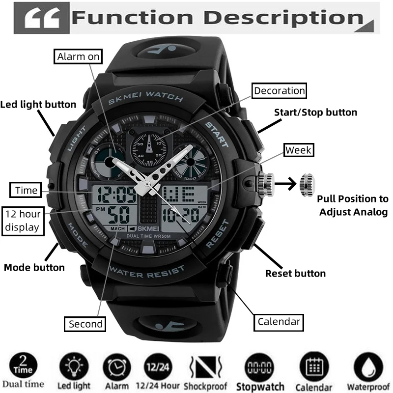 2017 New SKMEI Men Sports Watches Dual Display Digital Quartz Watch Men Waterproof Casual Outdoor Electronic Wrist Watches