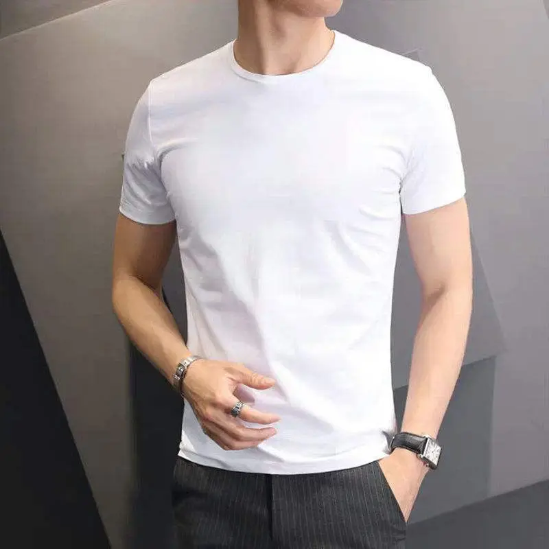 Men's Short Sleeve Solid ColorTShirt Tight round Neck T-shirt Undershirt Pure White Black MenTee