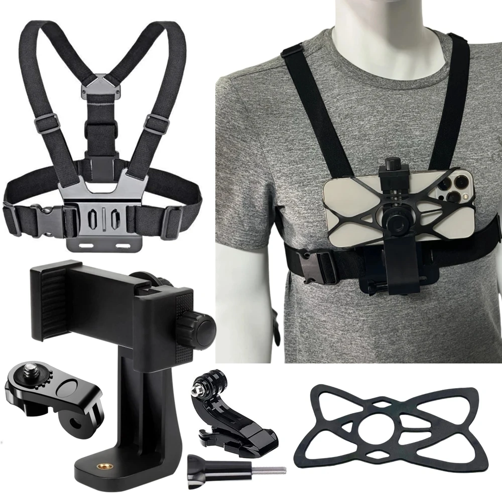 Phone Chest Mount Strap Belt Harness For 360 Mobile Cell Phone Clip Holder For iPhone 13 Xiaomi Samsung Gopro Hero 10 9 8 7