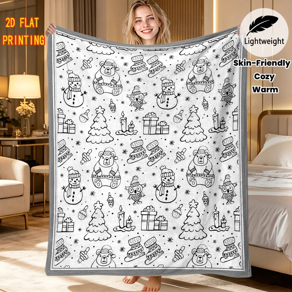 Family Art Activity Blanket Christmas Brick Fireplace Outline DIY blanket Soft Warm Throw Washable Coloring Blanket Xmas Present