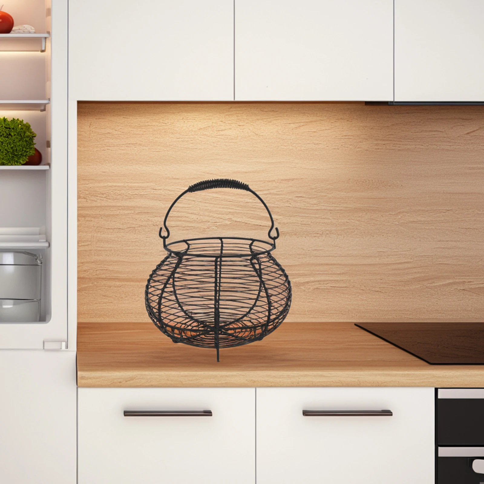 

Wire Baskets for Grocery Round Black Small Handle Cute Picnic Egg Basket Vegetable Kitchen Fruit Iron Wire Storage Solution