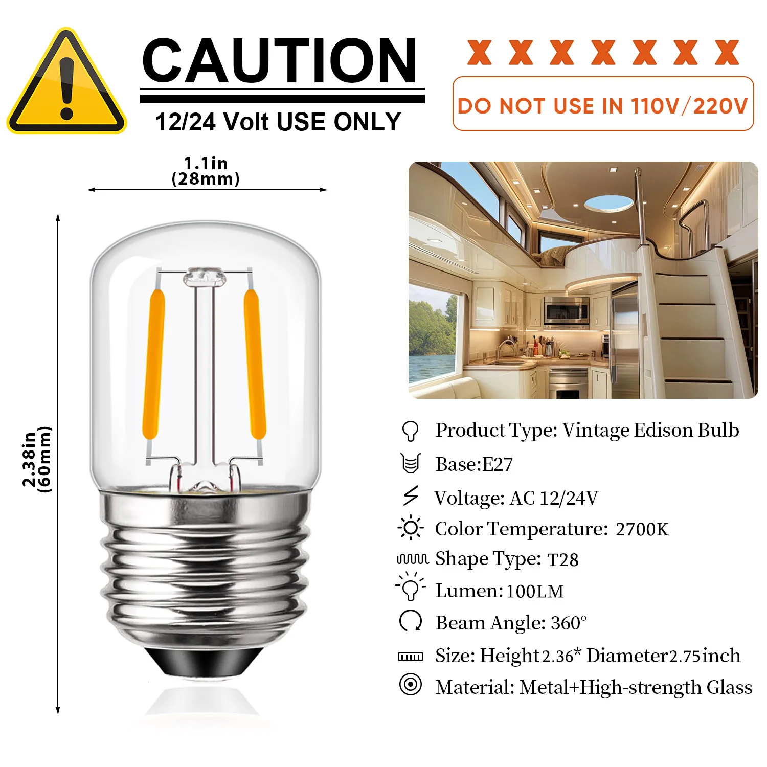 Imagem -03 - Mini Tubo Lâmpadas Led Lâmpada de Baixa Tensão Branco Quente Economia de Energia Cruzeiro rv Acampamento Pátio Luzes Solares T28 12v 24v 1w