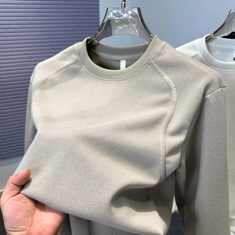 

Men's Autumn Splice Hoodie Round Neck Fashion Long Versatile Sleeves T-Shirt Solid Color Leisure Innerwear Men's Clothing Tops