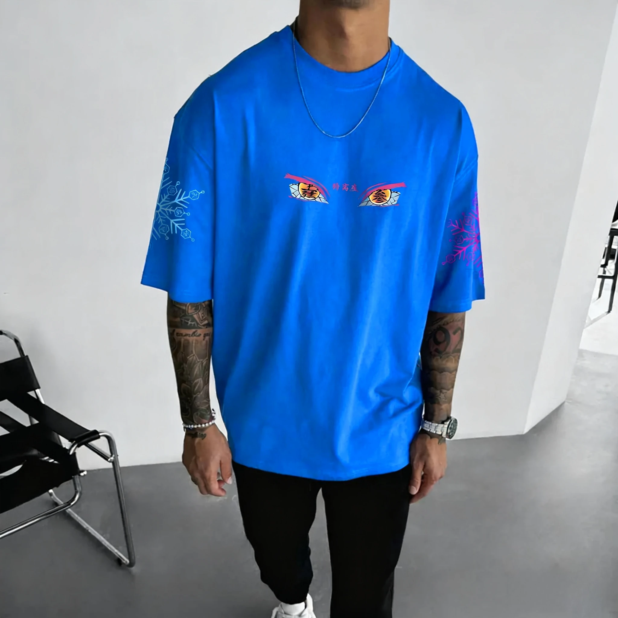 Demon Slayer Anime Co Branded Heren T-shirt 2025, Zomer Nieuwe Akaza Print Plus Size Harajuku Casual Losse Familie Korte mouwen Top