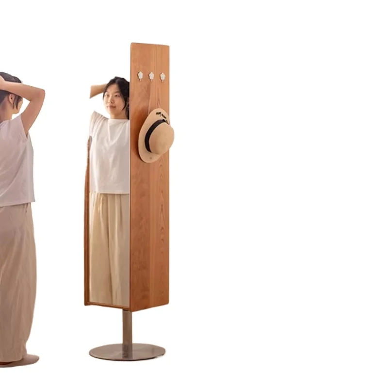 full-length mirror cabinet, solid wood full-body floor mirror integrated rotating dresser, magazine storage storage