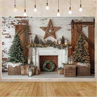 Winter Christmas Backdrops Xmas Wreath Fireplace Pentagram Holiday Party Decor Banner Photography Backgrounds for Photo Studio