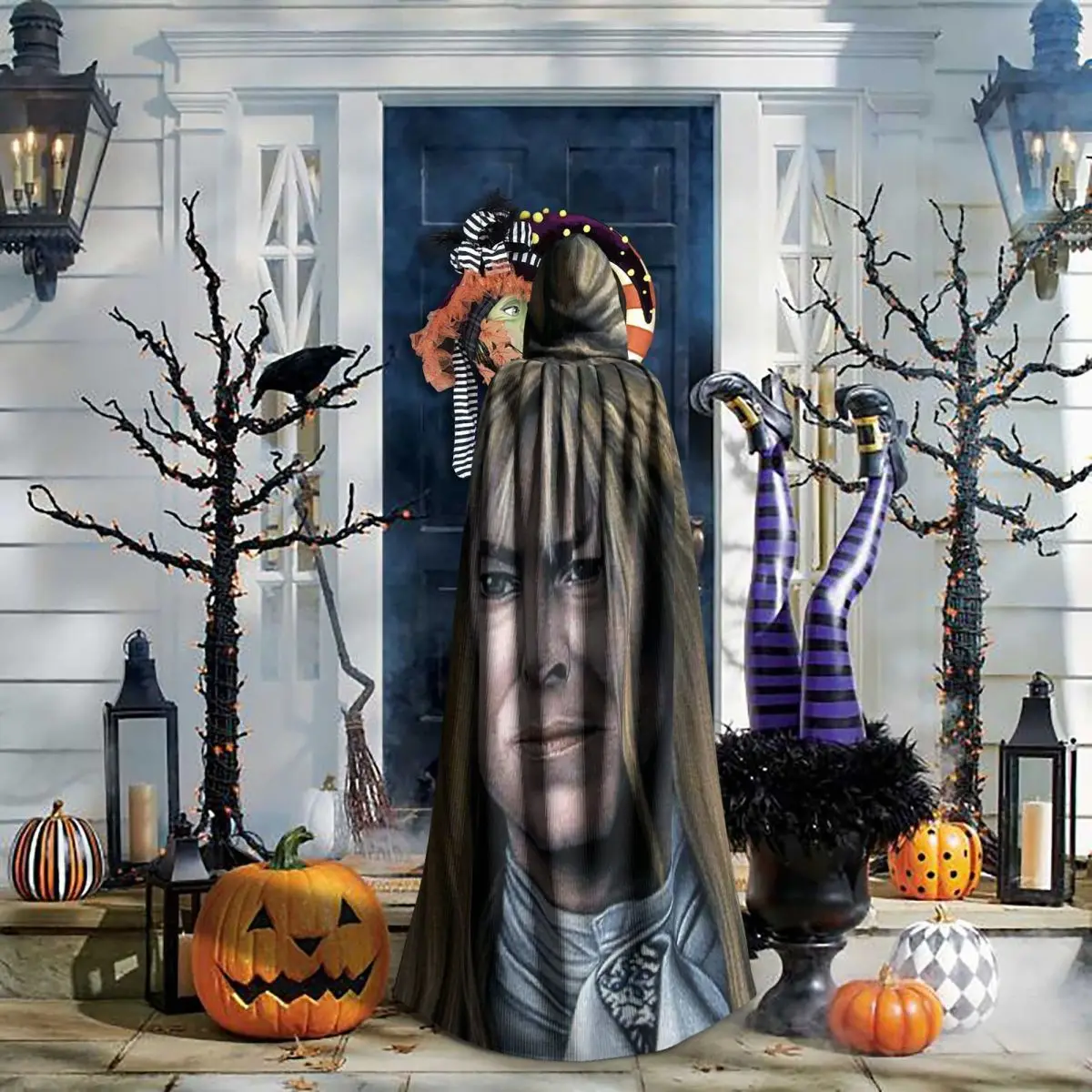 Jareth ملك العفاريت الوقاية في متاهة طويلة مقنعين عباءة الساحرة القرون الوسطى زي تأثيري كيب هالوين مصاص دماء الكبار