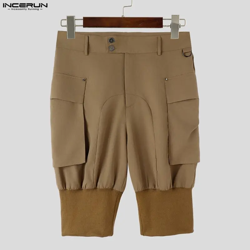 INCERUN Men's Shorts Solid Color Button Joggers Casual Men Bottoms Summer Streetwear Pockets 2026 Fashion Leisure Shorts For Man