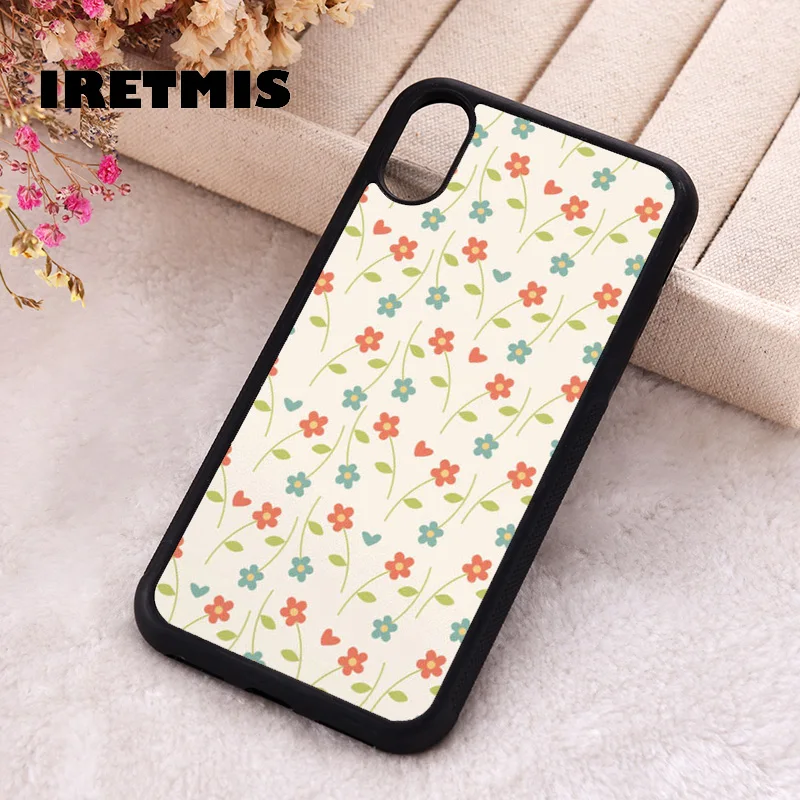 Iretmis Phone Cover Case For iPhone X XS Max XR 11 12 13 PRO MINI 14 15 16 Plus Rubber Silicone Floral Pattern