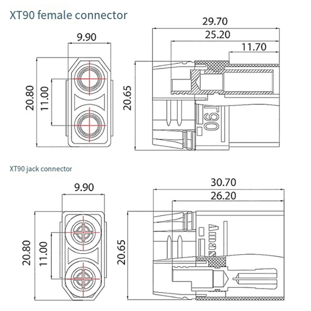 AA98 10쌍 XT90 커넥터, RC Lipo 배터리 ESC 모터용 검정색 암수 플러그