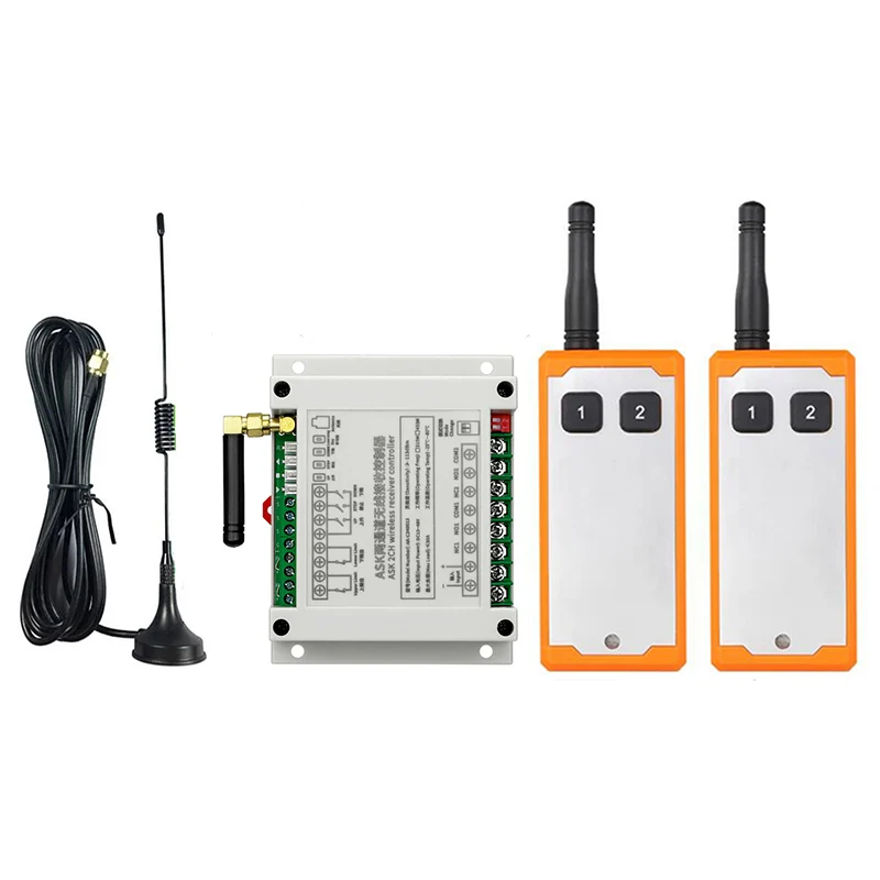 433MHz 2CH Wireless RF Remote Control Switch Long Range 30A Relay Controller With Antenna DC12V 24V 36V 48V Industrial Receiver