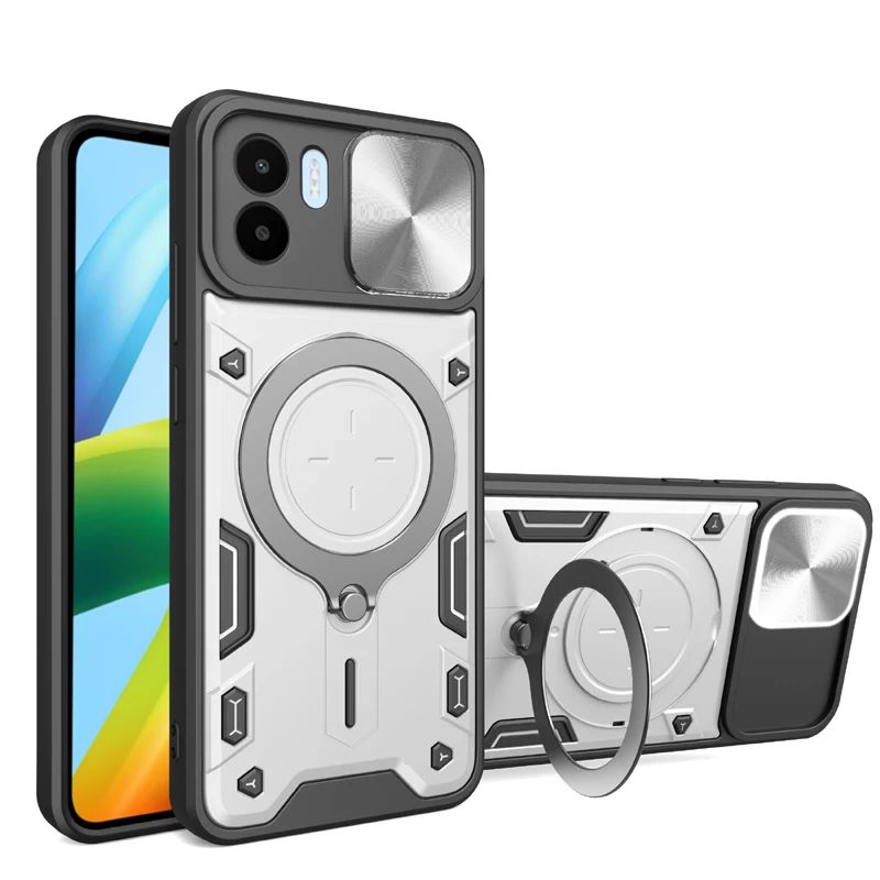 Armor Slide Camera Protect Cover For Redmi 12 12C 13 13C 4G 5G Magnetic Ring Stand Phone Case bag For Redmi 11 Prime Back Cover