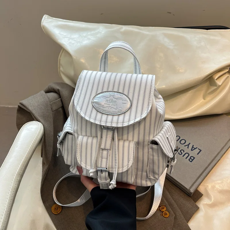 Ransel Anak Retro Bergaris untuk Anak Laki-laki Ransel Lucu Ransel Kartun Modis Kasual Tas Sekolah Tas Kelas untuk Anak Perempuan Рюкзак Sac