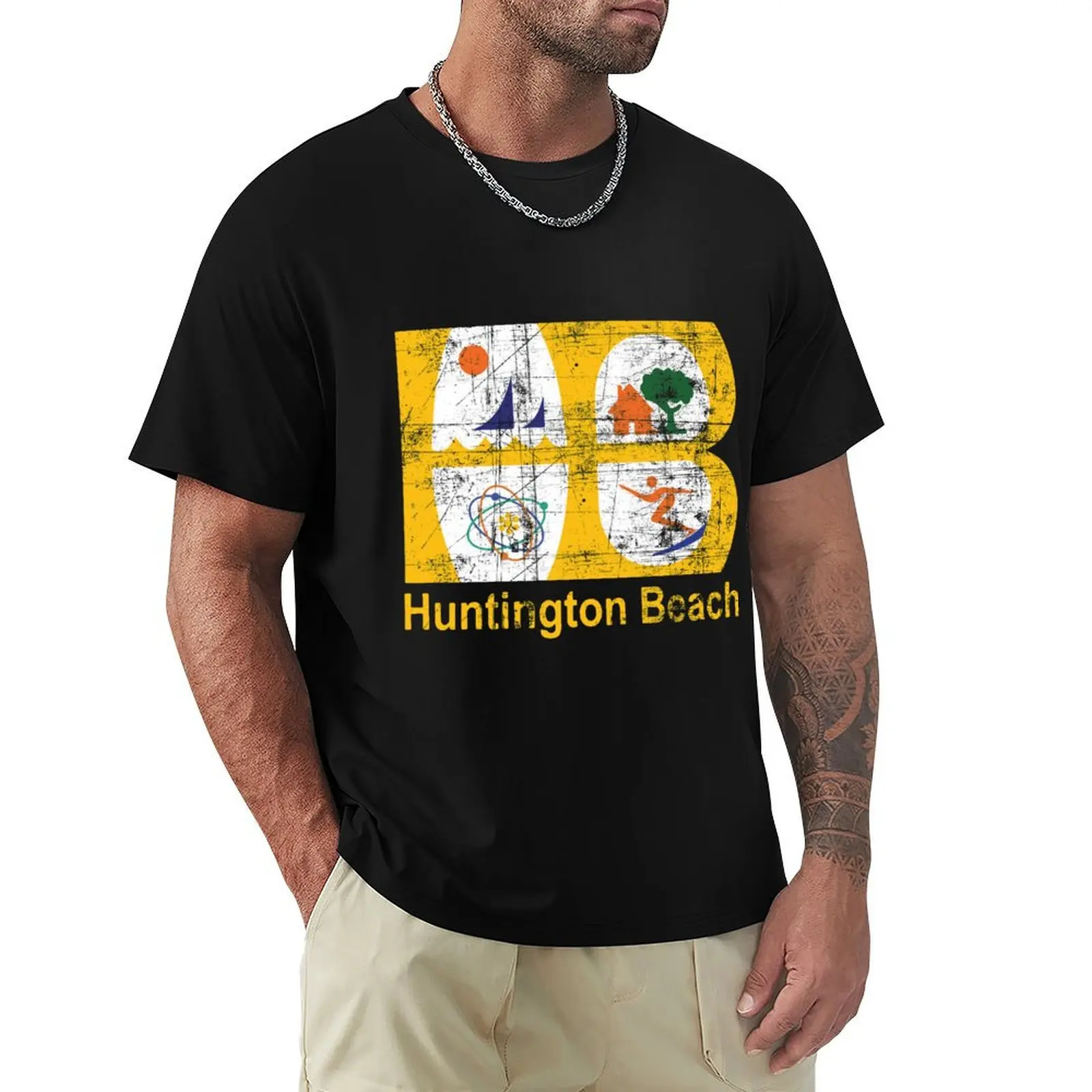 

Huntington Beach HB Logo Distressed faded T-Shirt vintage graphic t shirts graphic shirts men clothings