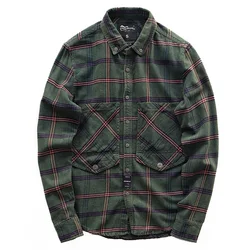 Spring and Autumn America Retro Long-Sleeve Lapel Cargo Plaid Shirt Men's Fashion Pure Cotton Washed Big Pocket Casual Blouses