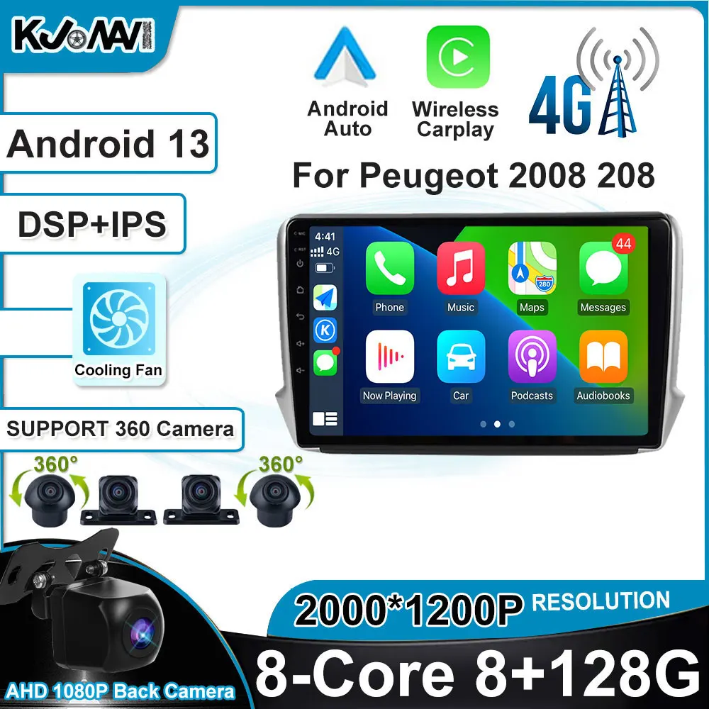

9 Inch Carplay Android 13 DSP Car Radio Auto Stereo Player WiFi GPS Navigation For Peugeot 2008 208 Series 2012-2018