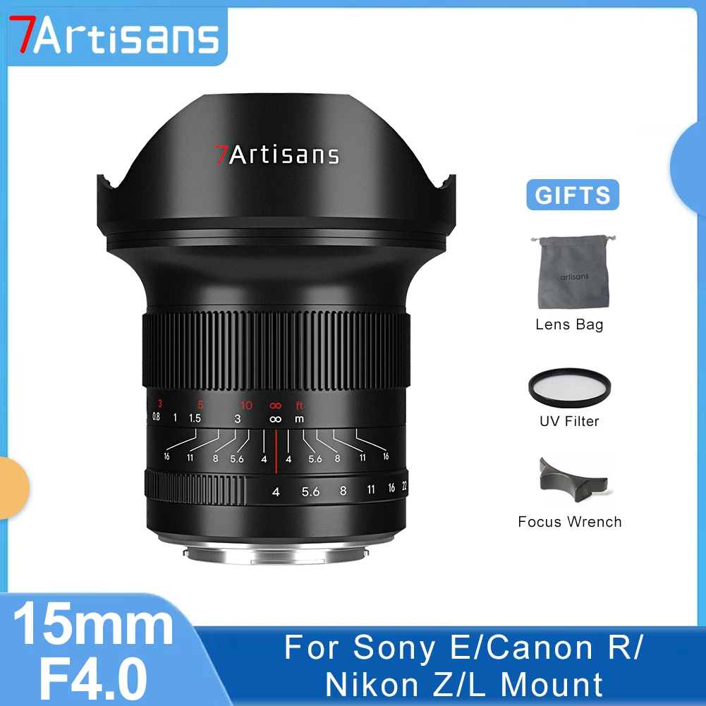 

7Artisans 7 artisans 15mm F4 Wide Angle Full Frame Camera Lens For Nikon Z Z50 Sony E FX3 Canon RF EOS-R EOS R5 Leica SIGMA L SL