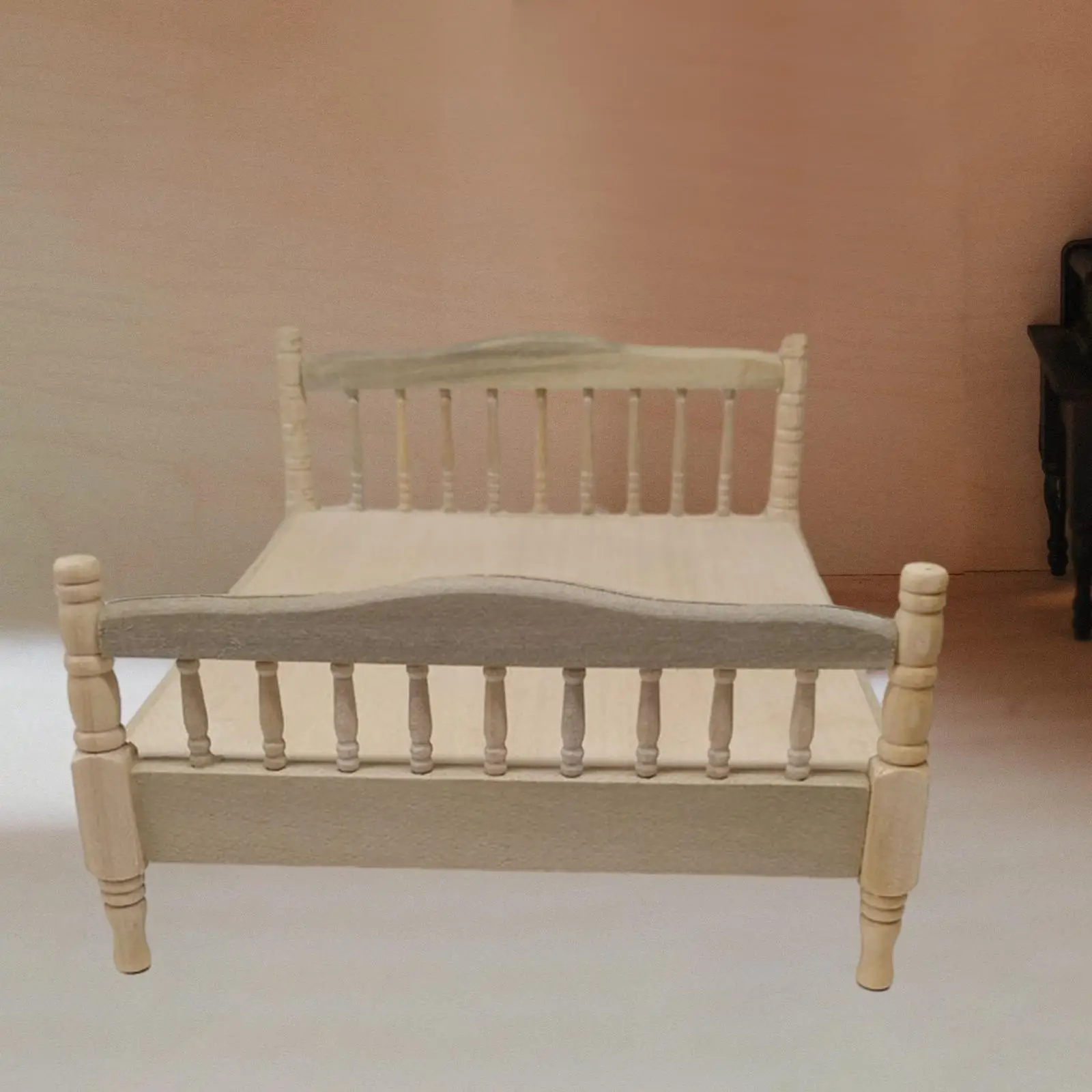 1:12 Mobili per camera da letto in miniatura artigianali con letto matrimoniale per casa delle bambole per layout