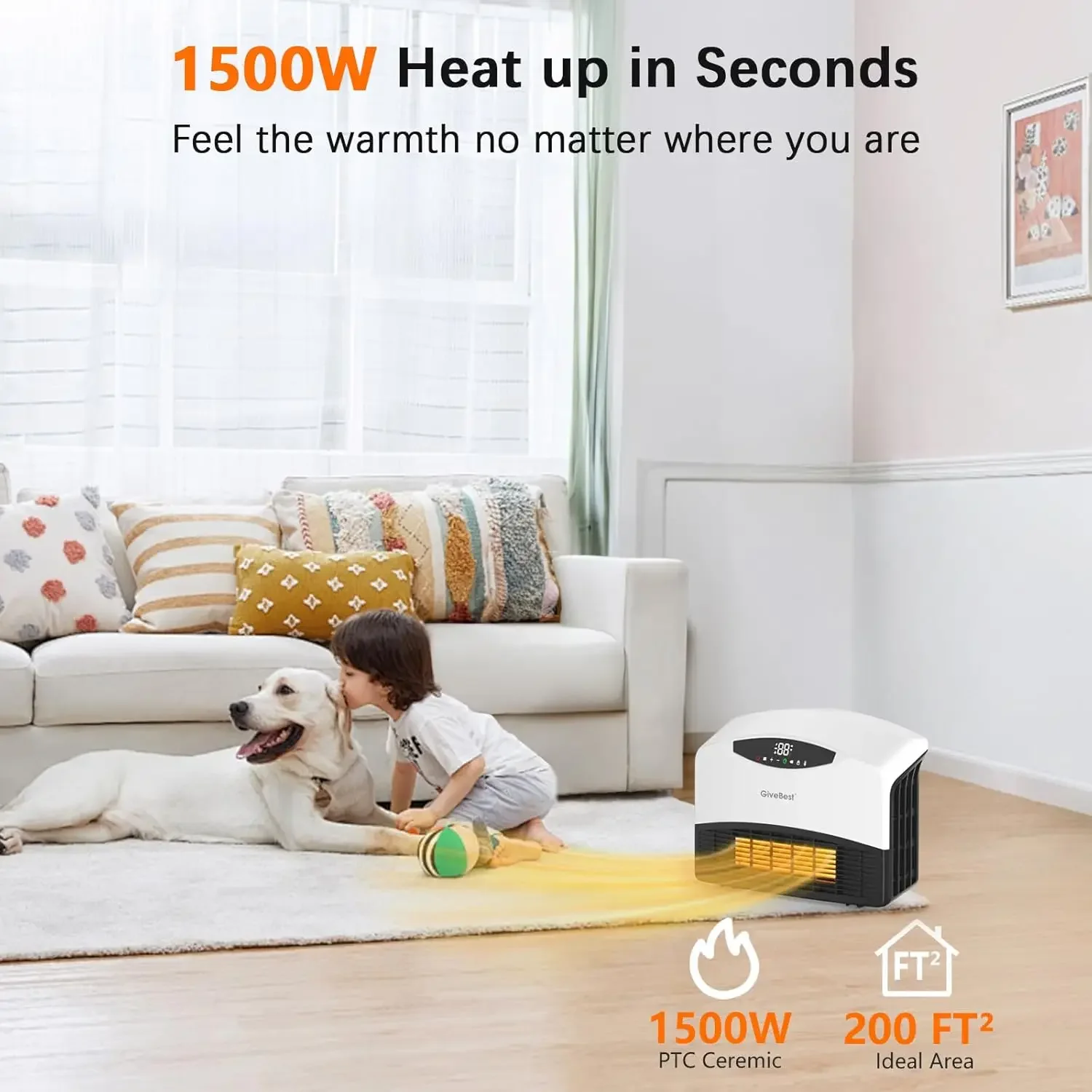 Smart Wall Heater - 1500W Space Heater for Indoor Use, Work with Alexa, Adjustable Thermostat, Remote and WiFi Control, 24H Time