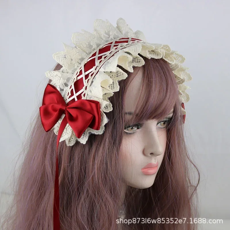 Diadema de Cosplay de sirvienta de Anime para niña, tocado de flores de encaje, Lolita gótica, hecho a mano, accesorio para el cabello Kawaii