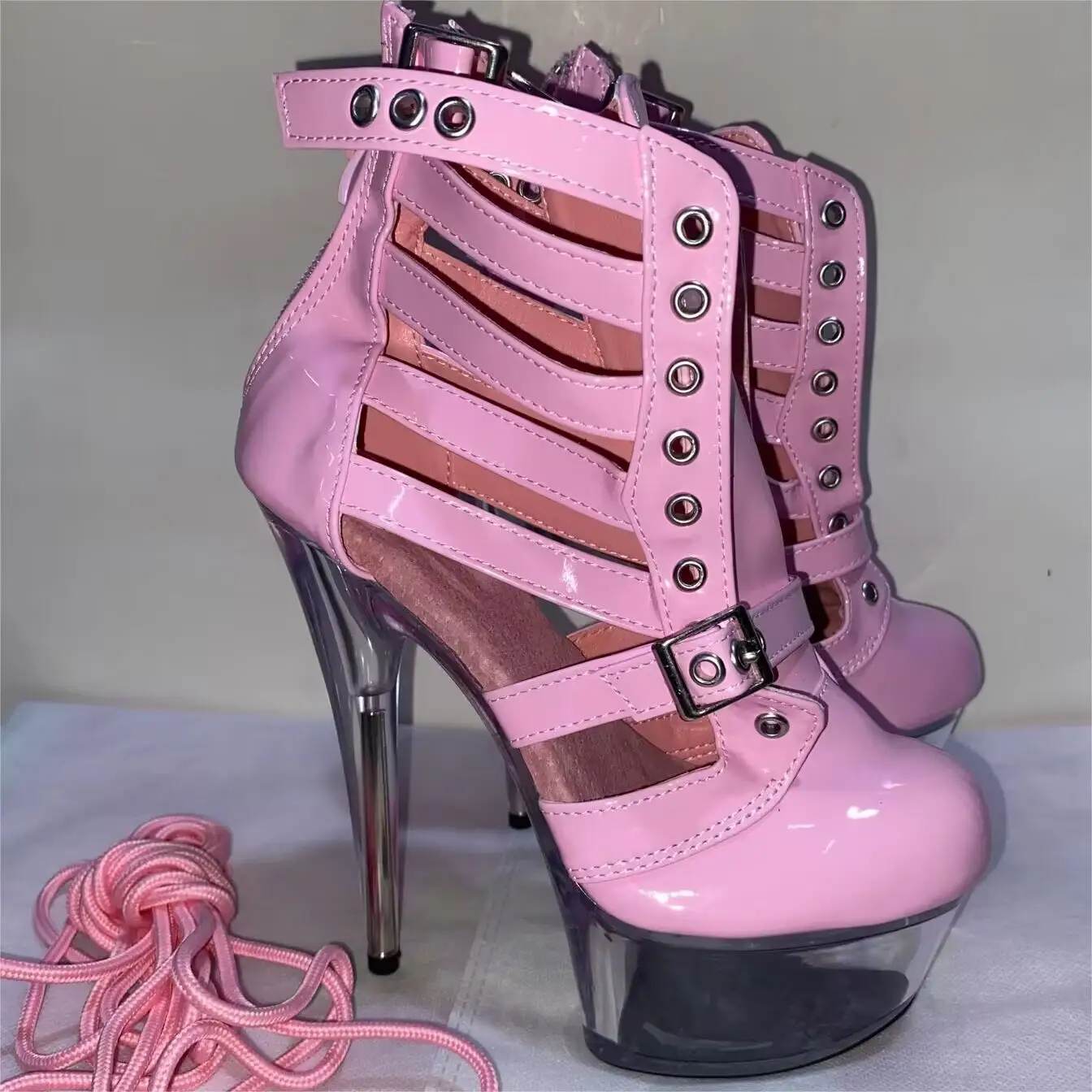 Pole Dancing Heels 13-23cm fashion lace-up, gladiator ankle boots, Hollow exotic dancer modern runway shoes