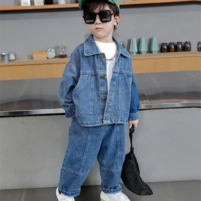 

Boys Coat+Pants Kids Suits 2PCS/Set Cotton 2024 Cool Jean Spring Autumn Cotton Outfits Teenagers Sport Christmas Gift Children C