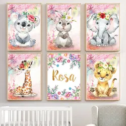5d Diy Diamond Painting Pink Flower,Tiger,Rabbit,Elephant Embroidery Animal Personalized Mosaic Diamond Baby Girl Room Wall Art