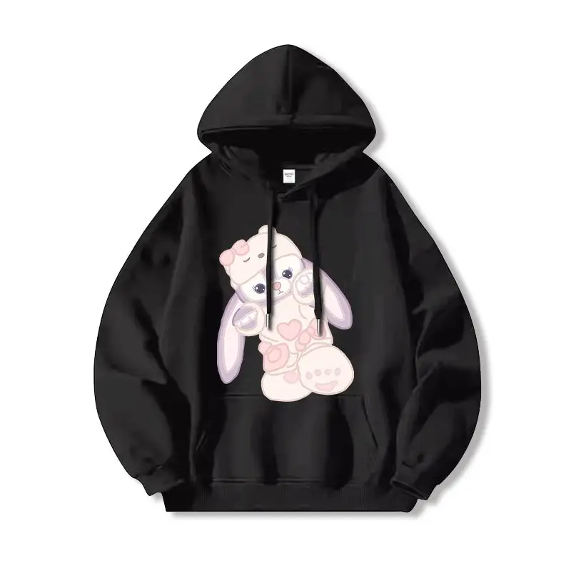 

Disney StellaLou Hoodie Women Cotton Fleece Pullover 2025 Autumn Winter Graphic Sweatshirt White Base Purple Rabbit Blue Flower