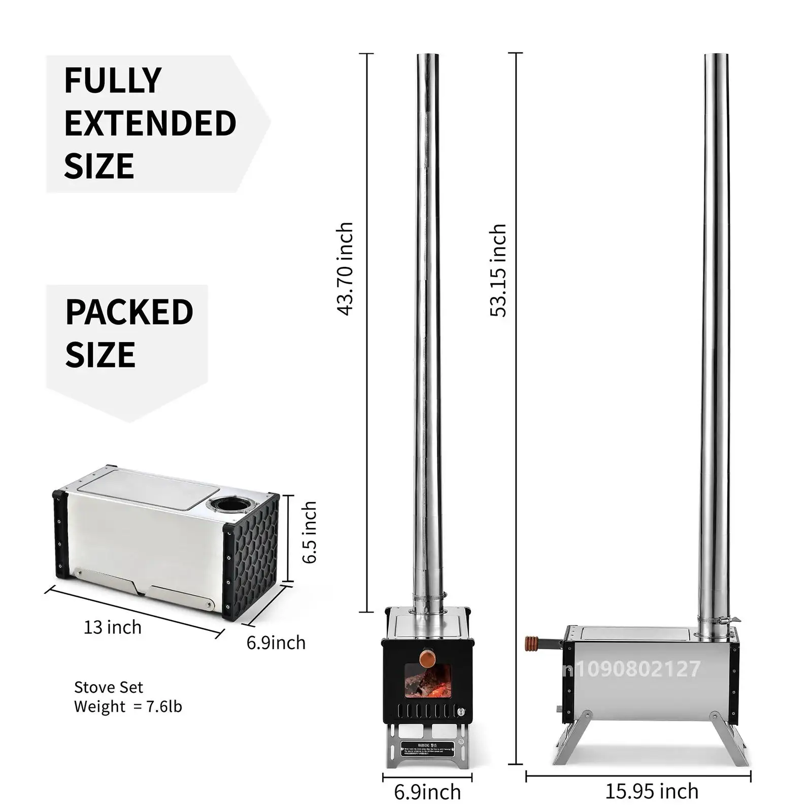 Stainless Steel Tent Wood Stove with Chimney Pipes Portable Camping Wood Burning Stove for Camping Heating Cooking Tent Stove