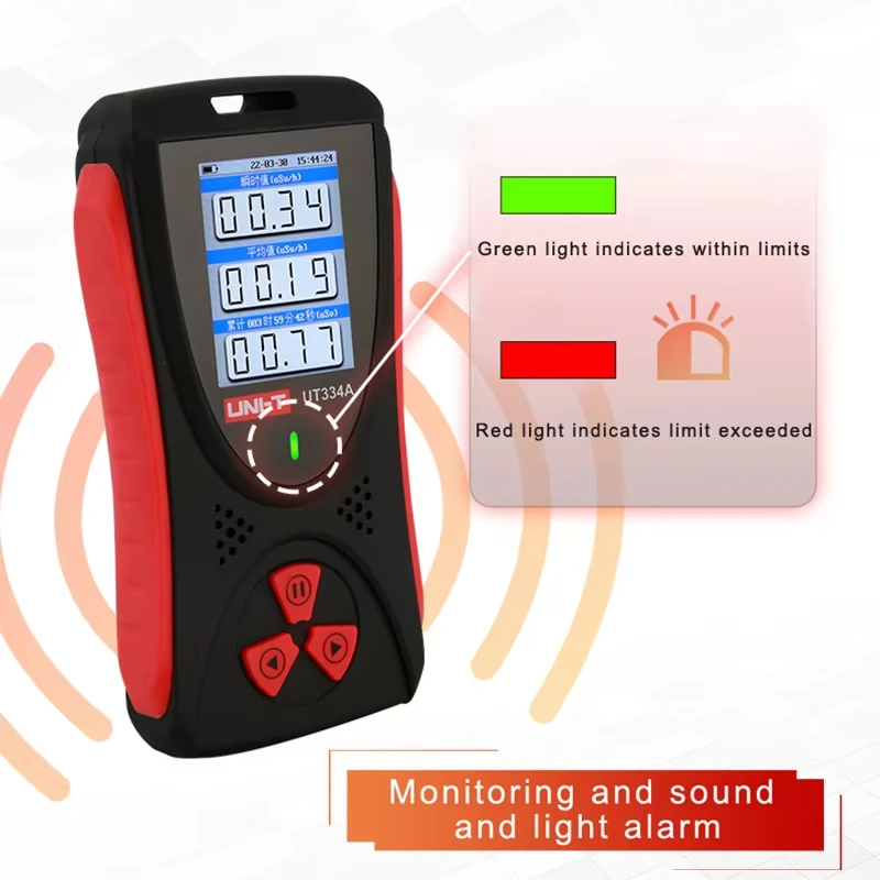 UNI-T Tester per dose di radiazioni UT334A Dosimetro Contatore Geiger Rilevatore di raggi X Beta Gamma Radiometro Allarme acustico