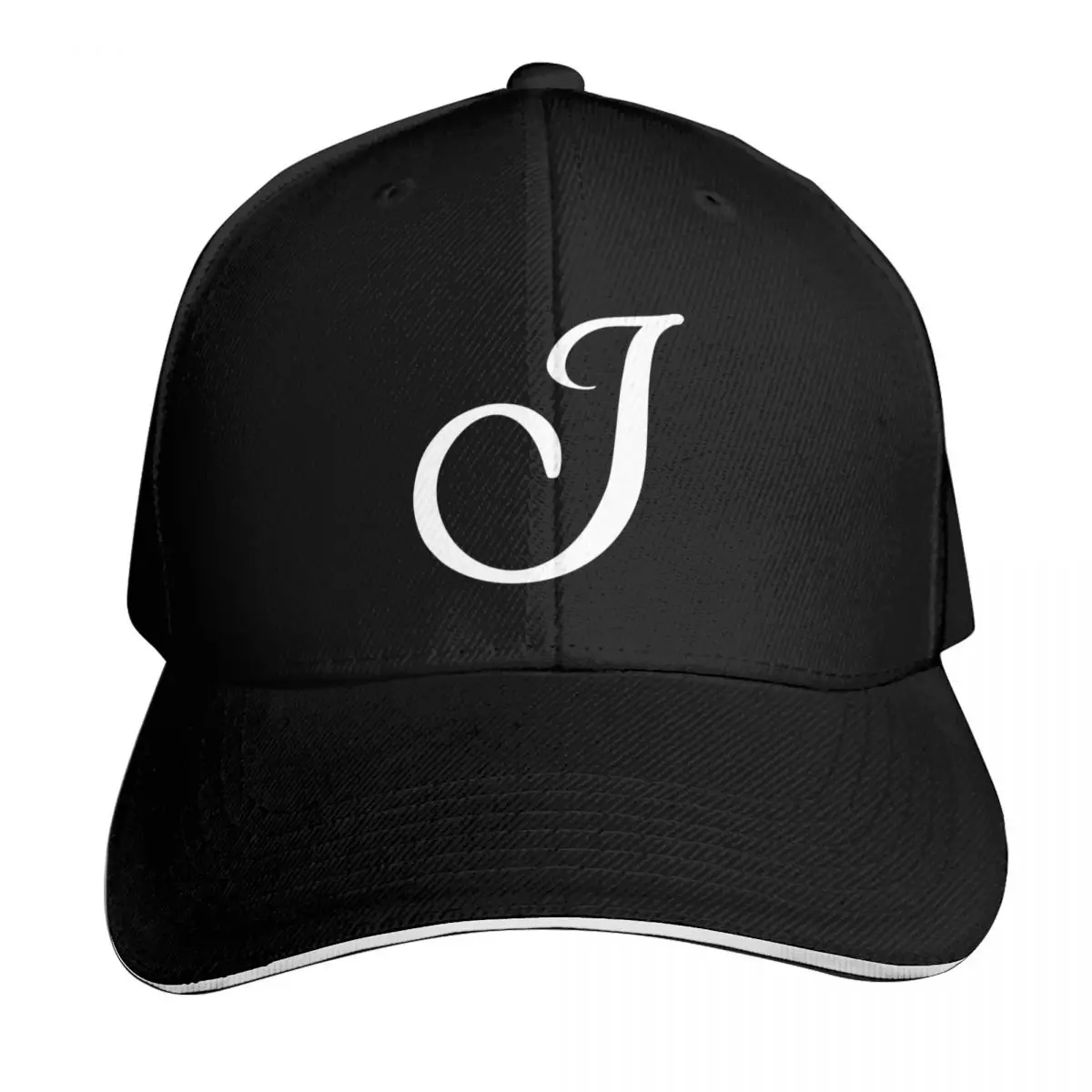 Trendy Letter J Initial A to Z Alphabet Baseball Cap Cotton Twill Breathable Contrast Two Tone Brim Snapback Flat Bill