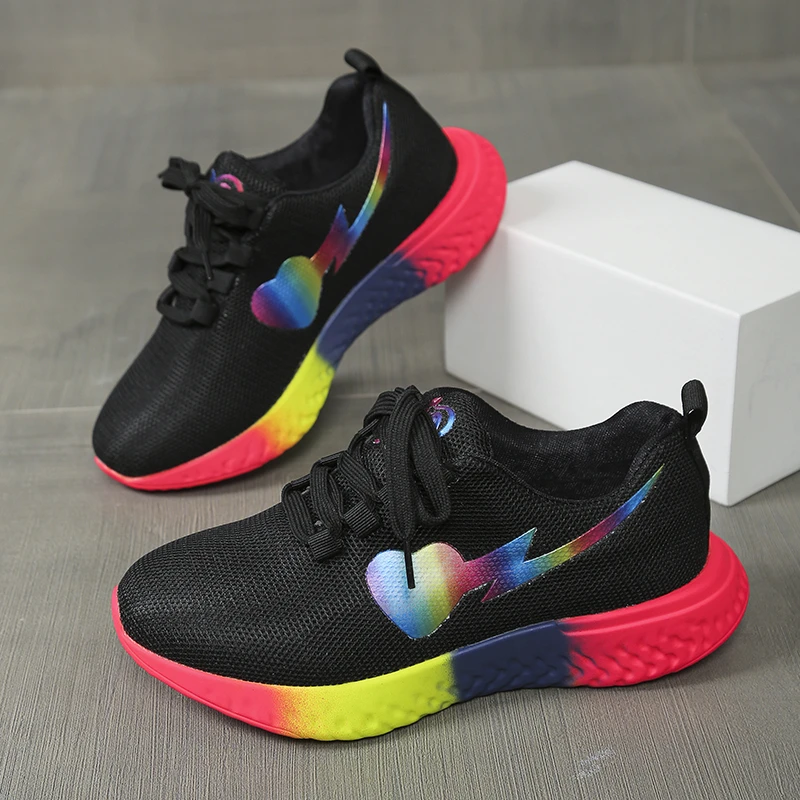 Women Rainbow Sole Light Sneakers Plus Size 43 Breathable Mesh Platform Sports Shoes Woman Non-Slip Lace Up Tennis Trainers 2026 - view 4