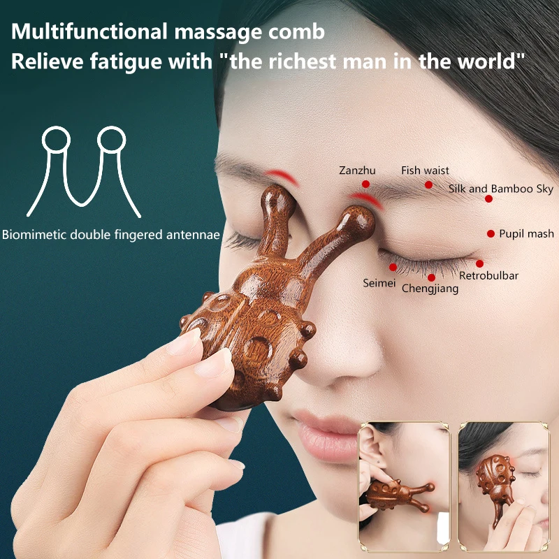 Beetle Shape Sandalwood Massage Comb With Acupoint Map Thickened Body Meridian Dredge Comb Nose And Eye Acupoint Massage Comb