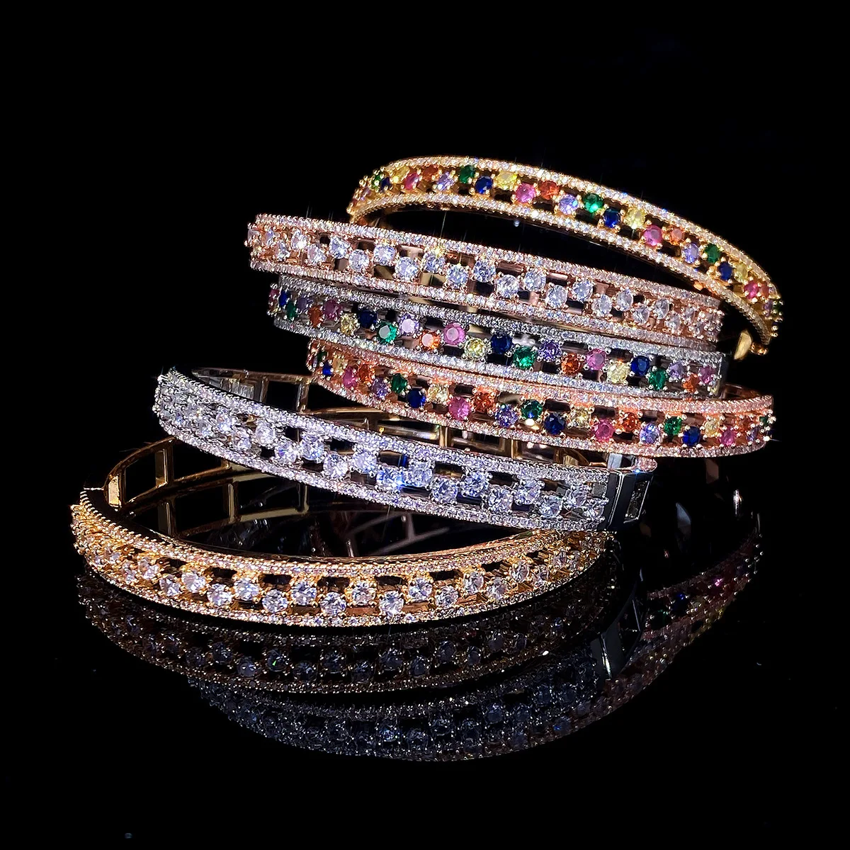 

Geometric Zircon Bracelet & Bangles For Women Pink Green Cuff Bracelets Weddings Party Jewelry