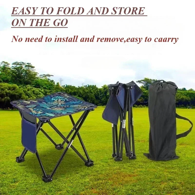 One Pack Outdoor Car Portable Folding Stool Travel Camping Mini Stool Outdoor Fishing Barbecue Oxford Cloth Printed Small Stool