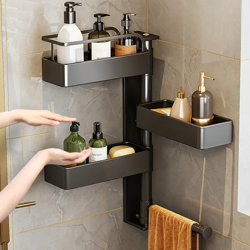 

Swivel Shelves for Household Items: Non-Perforated Shower Shelf, Towel Racks for Bathroom, Easy to Clean Organizer