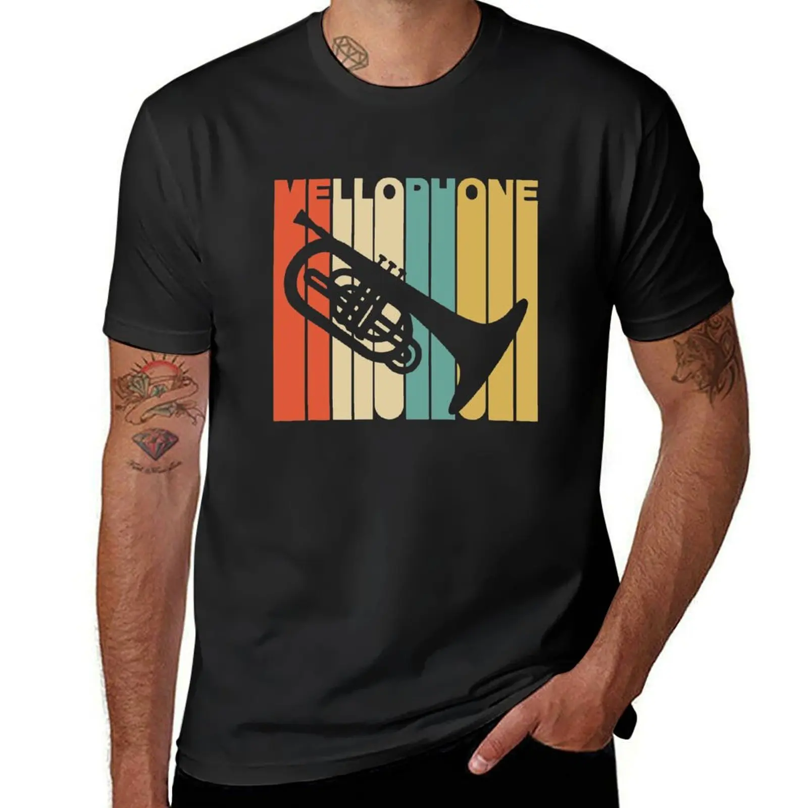 Camiseta de silueta de melófono de estilo Vintage para hombre, Camisetas estampadas grandes y altas, tops bonitos, nueva edición