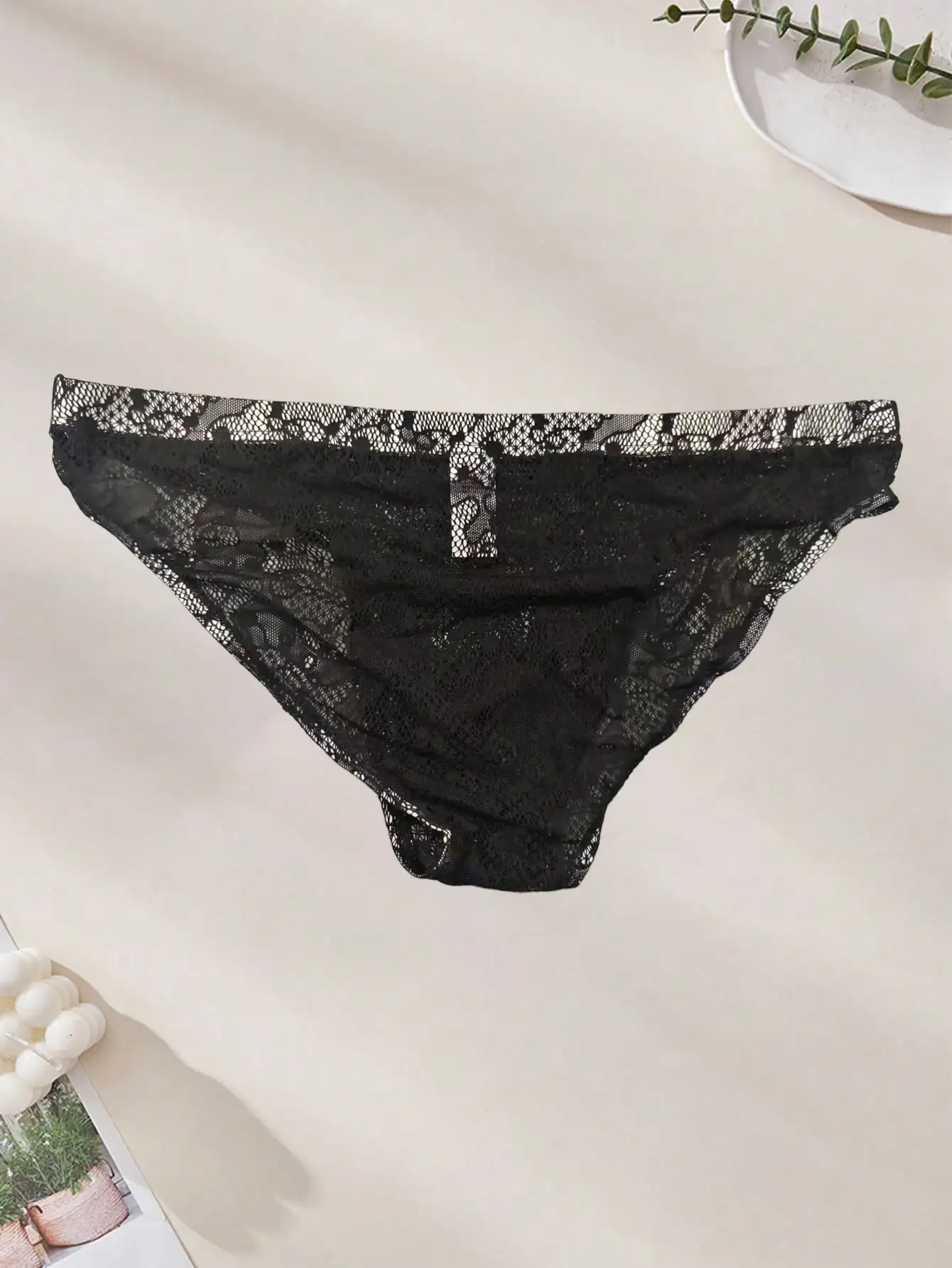 3PCS solid color jacquard sexy lace hollow Men's low waist seamless semi transparent fashionable brief
