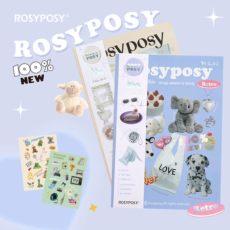 ROSYPOSY Soft Magazine Stickeres Rosy Posy Scrapbooking Big Sticker Junk Journal Diary Decorative Pink Stickers Craft Supplies