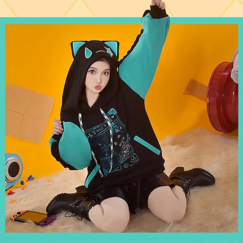 Anime Lyney Lynette Cosplay Hoodie Genshin Impact Cute Grin-Malkin Cat Eas Pullovers Sweatshirts Patchwork  Ruffle Long Sleeve