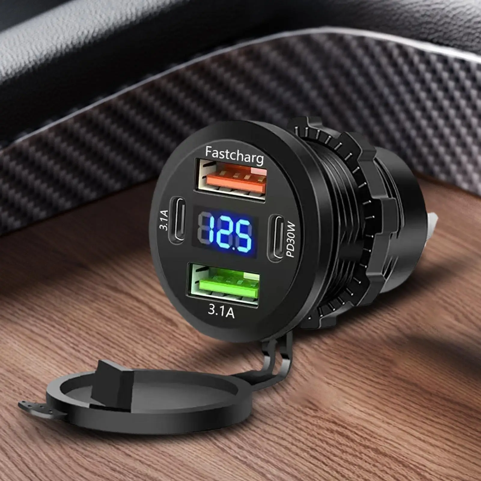 120W Multi Port Car Charger 4 Port Fast Charging Digital Display Vehicle Charger For Caravan Tablet Travelers Families Women Men