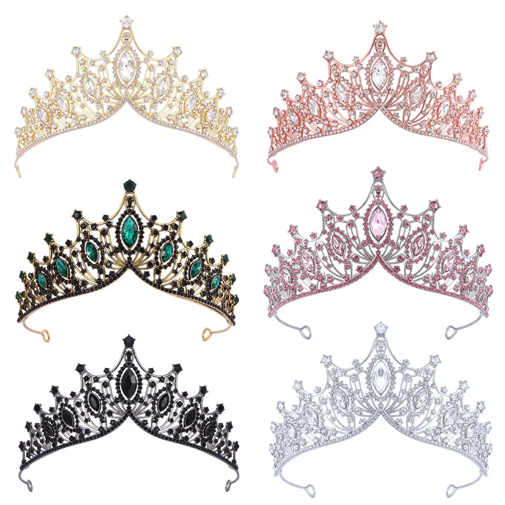 Fashion crystal birthday party tiara vintage queen crown for girls prom wedding bridal hair accessories