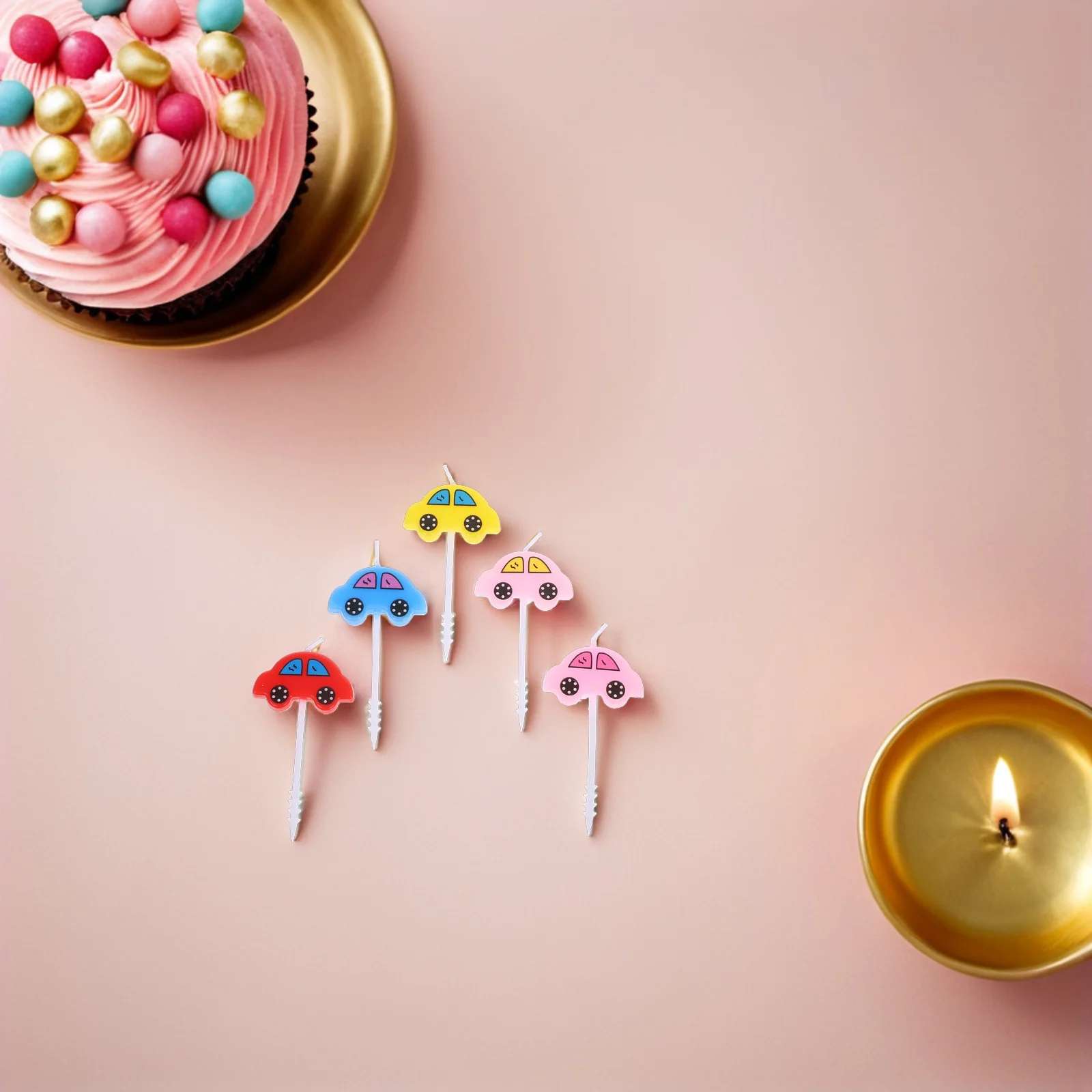

5Pcs Mini Cartoon Car Flameless Candles Cake Toppers Safe Birthday Party Decorations Cartoon Car Cake Flameless Candles