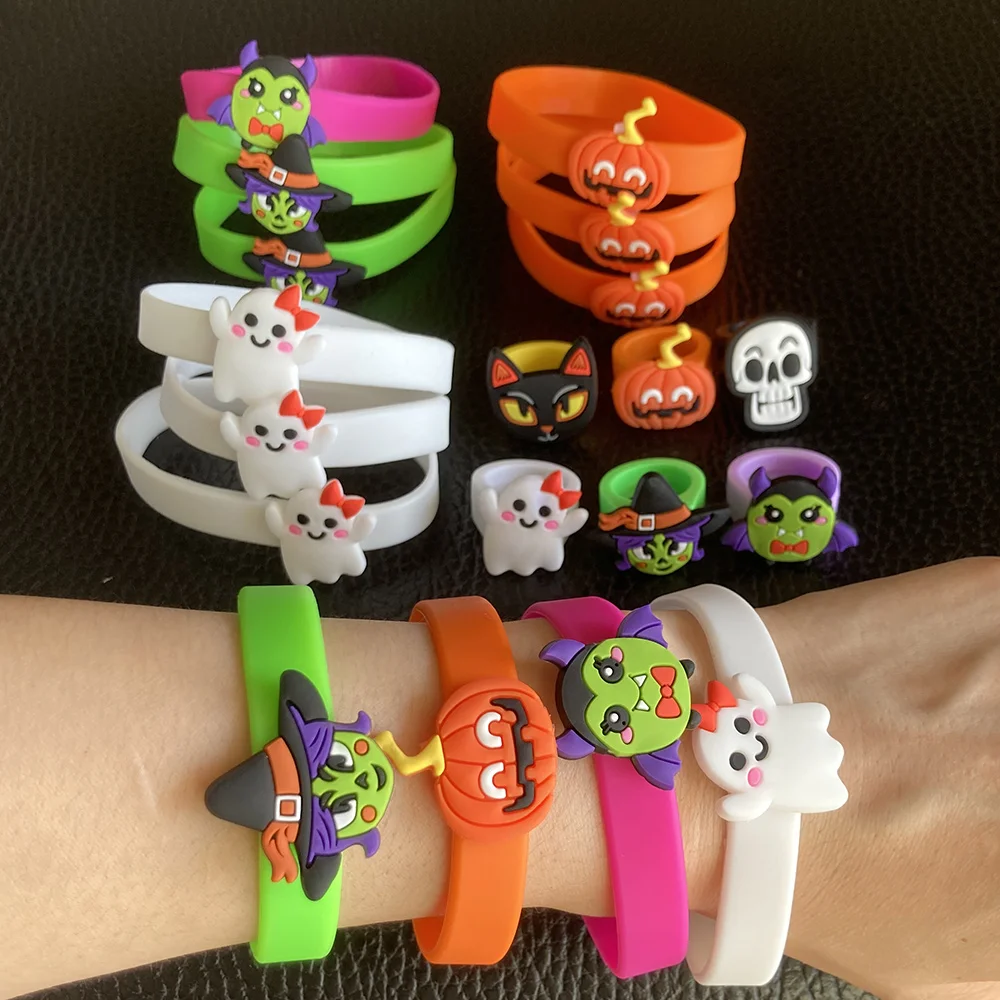 Halloween Party Favors Rubber Bracelets Goodie Bag Stuffers Silicone Wristbands Party Rings Pumpkin Children Gifts