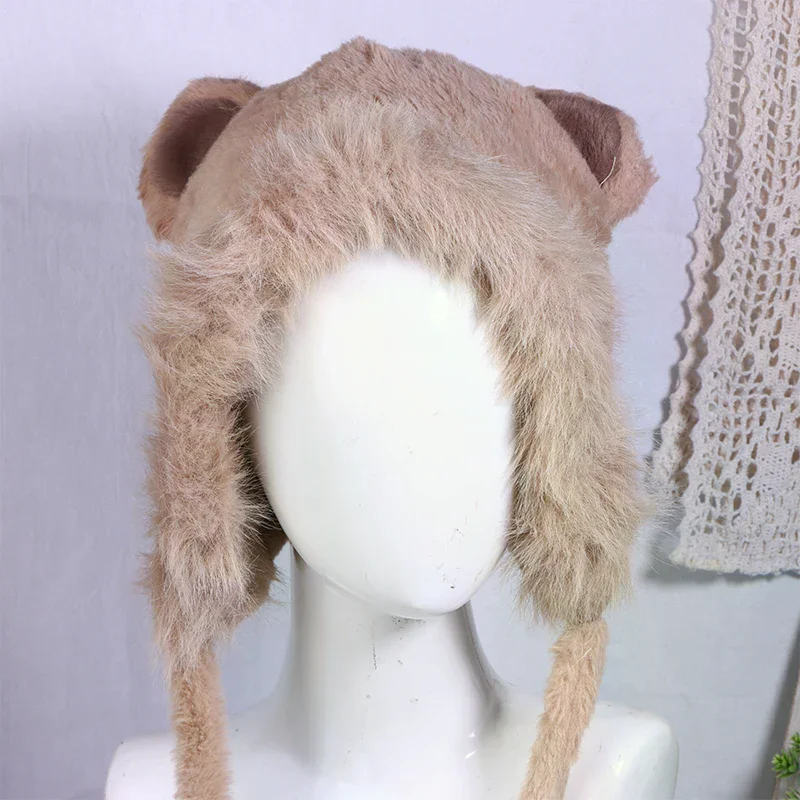 الخريف والشتاء الدراجات الدافئة ومتعددة الاستخدامات حماية الأذن لطيف فروي الثعلب الفراء الدب الأذن قبعة تبدو صغيرة قطعتين هود وشاح مجموعة #3