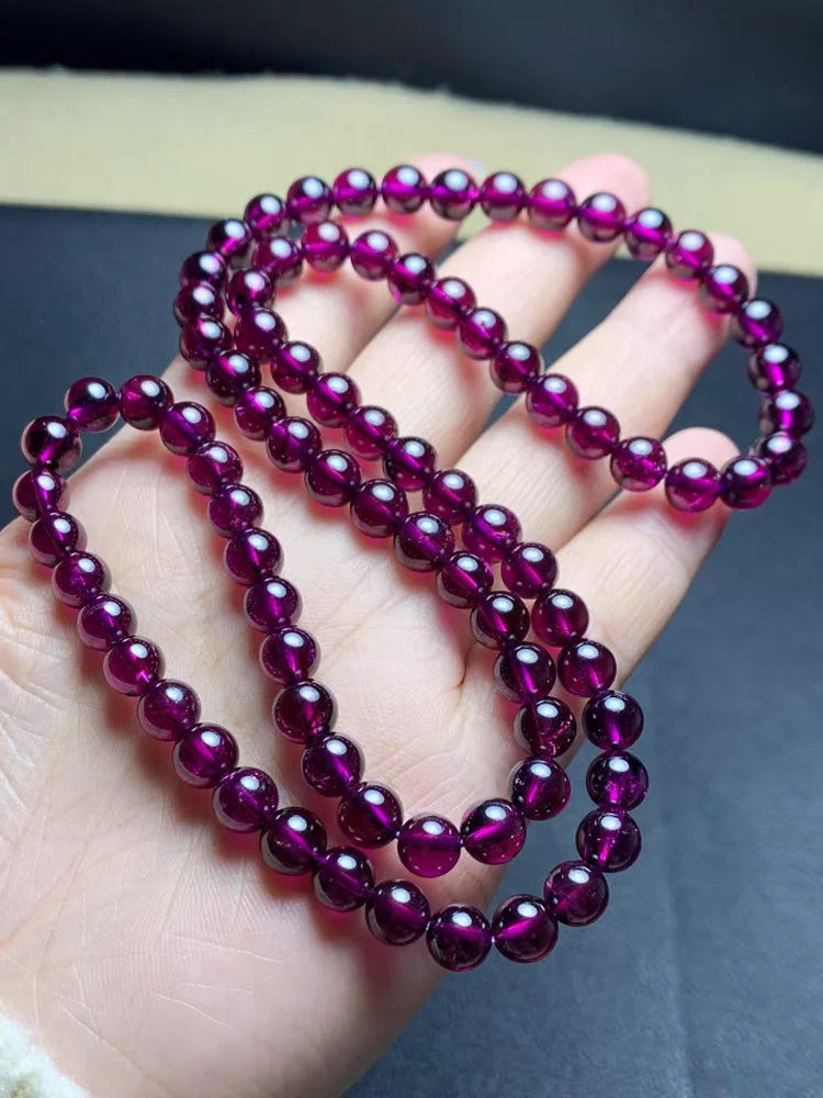 Natural Purple Garnet 3 Laps Bracelet Women Men 6mm Purple Garnet Round Healing stone AAAAAA