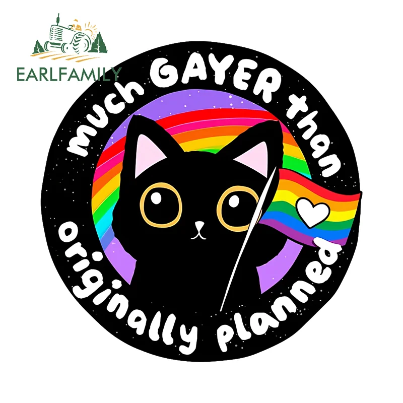 EARLFAMILY Lgbt Rainbow Element Cartoon Black Cat Car Stickers Attractive Car Door Protector Sunscreen Camper Custom Printing